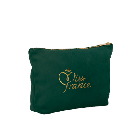 Grande pochette brodée en velours vert emeraude